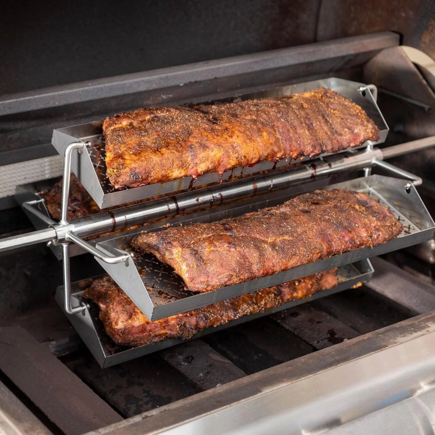 BBQGuys Universal Rotating Grill Rotisserie Rib Trays (4)
