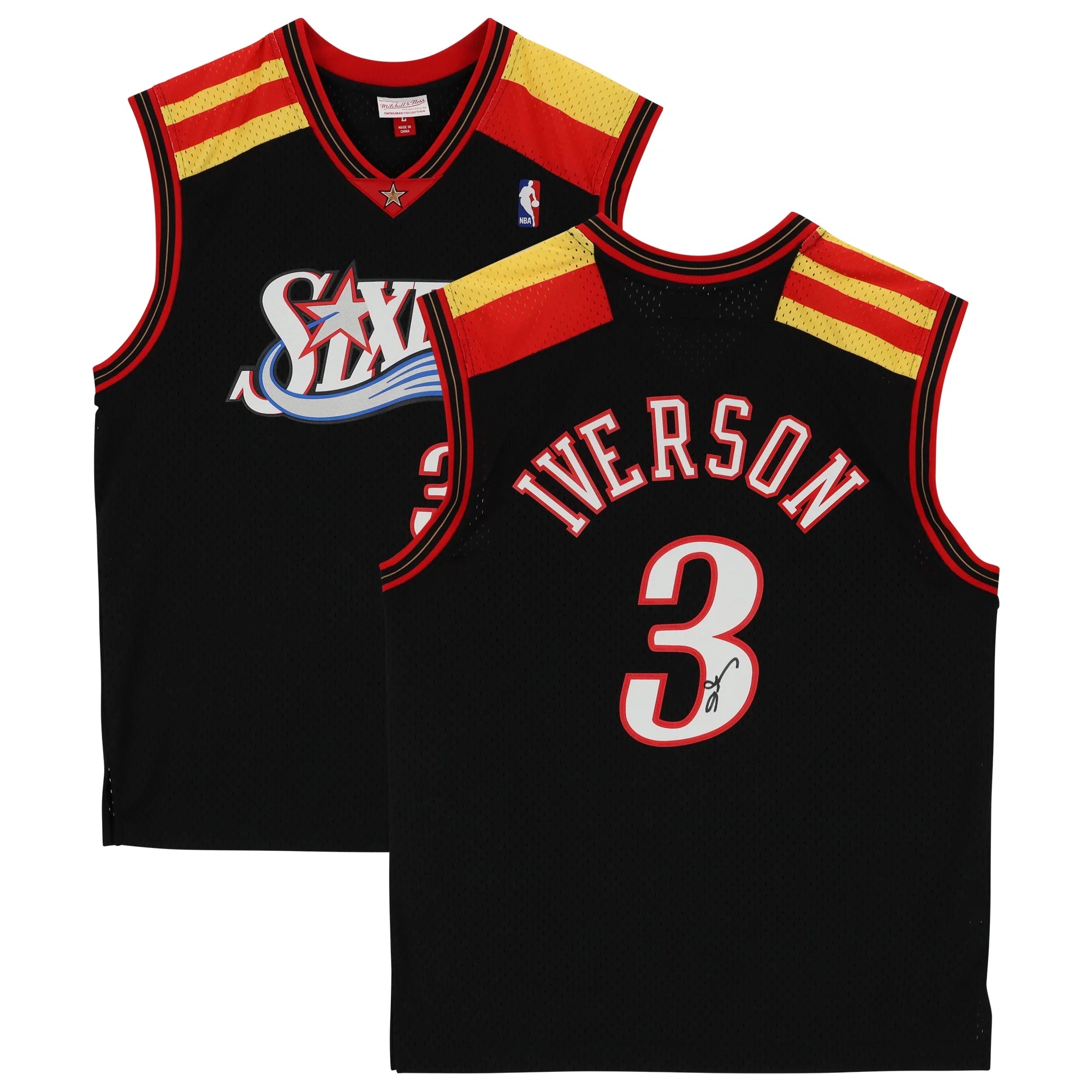 Allen Iverson Philadelphia 76ers Autographed Black, Red, Yellow Mitchell & Ness 2005-06 Swingman Jersey - Fanatics Authentic Certified