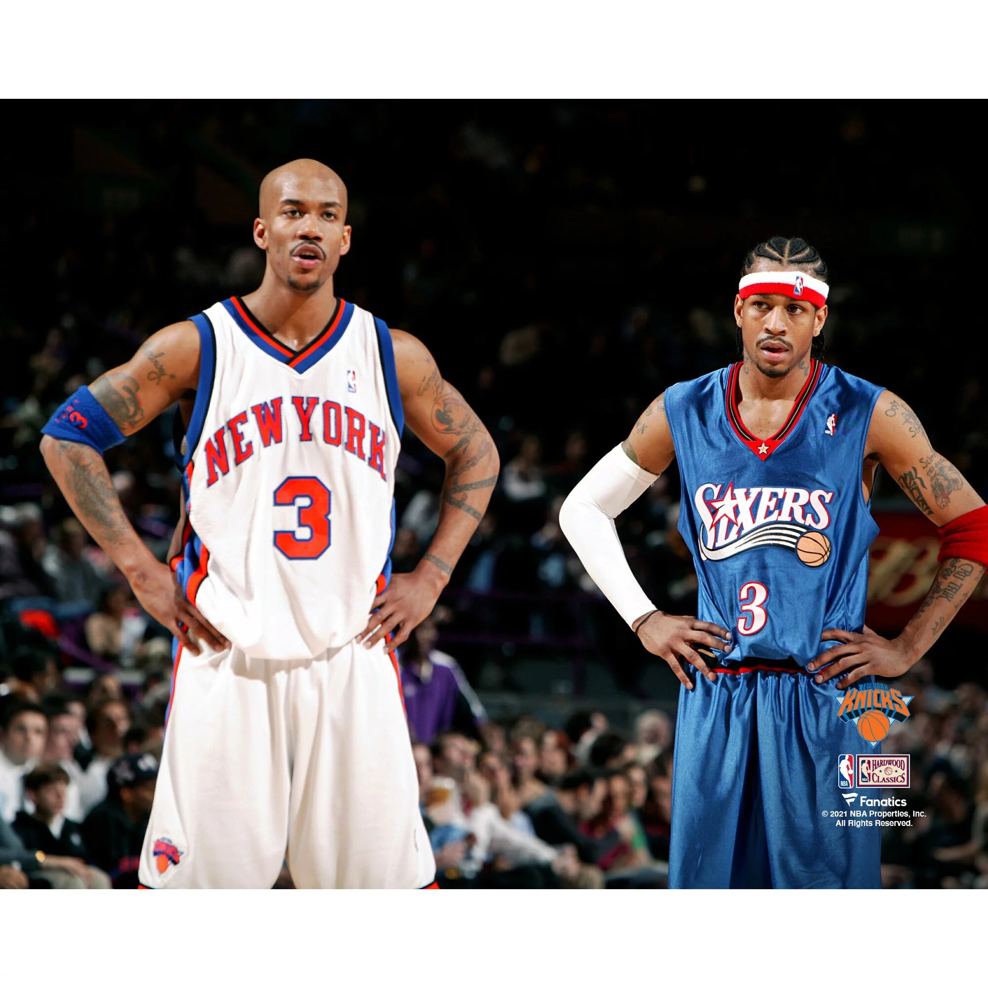 Stephon Marbury & Allen Iverson New York Knicks vs. Philadelphia 76ers Unsigned Hardwood Classics Hands On Hips