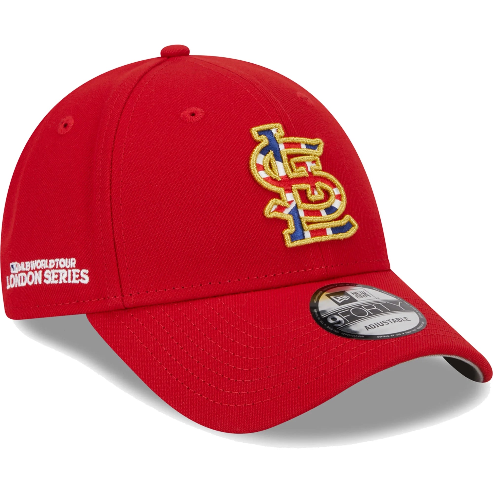 Men's New Era Red St. Louis Cardinals 2023 MLB World Tour: London Series Flag Fill 9FORTY Adjustable Hat