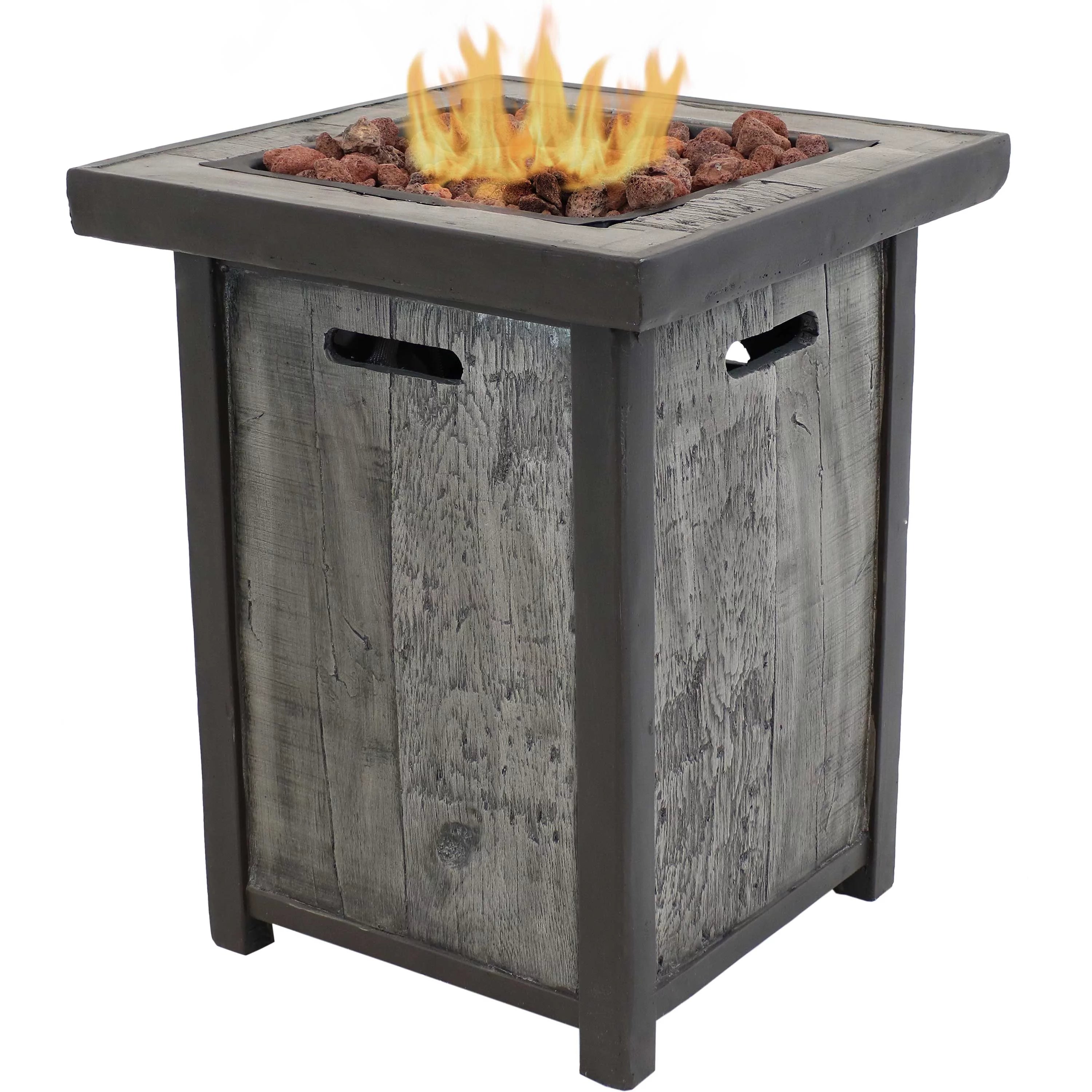 Sunnydaze Outdoor Propane Gas Fire Pit Table with Weathered Wood Look - 25