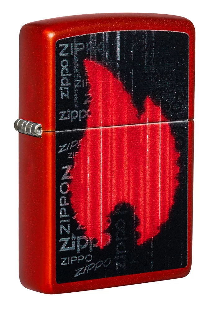 Zippo Flame Design Metallic Red Pocket Lighter