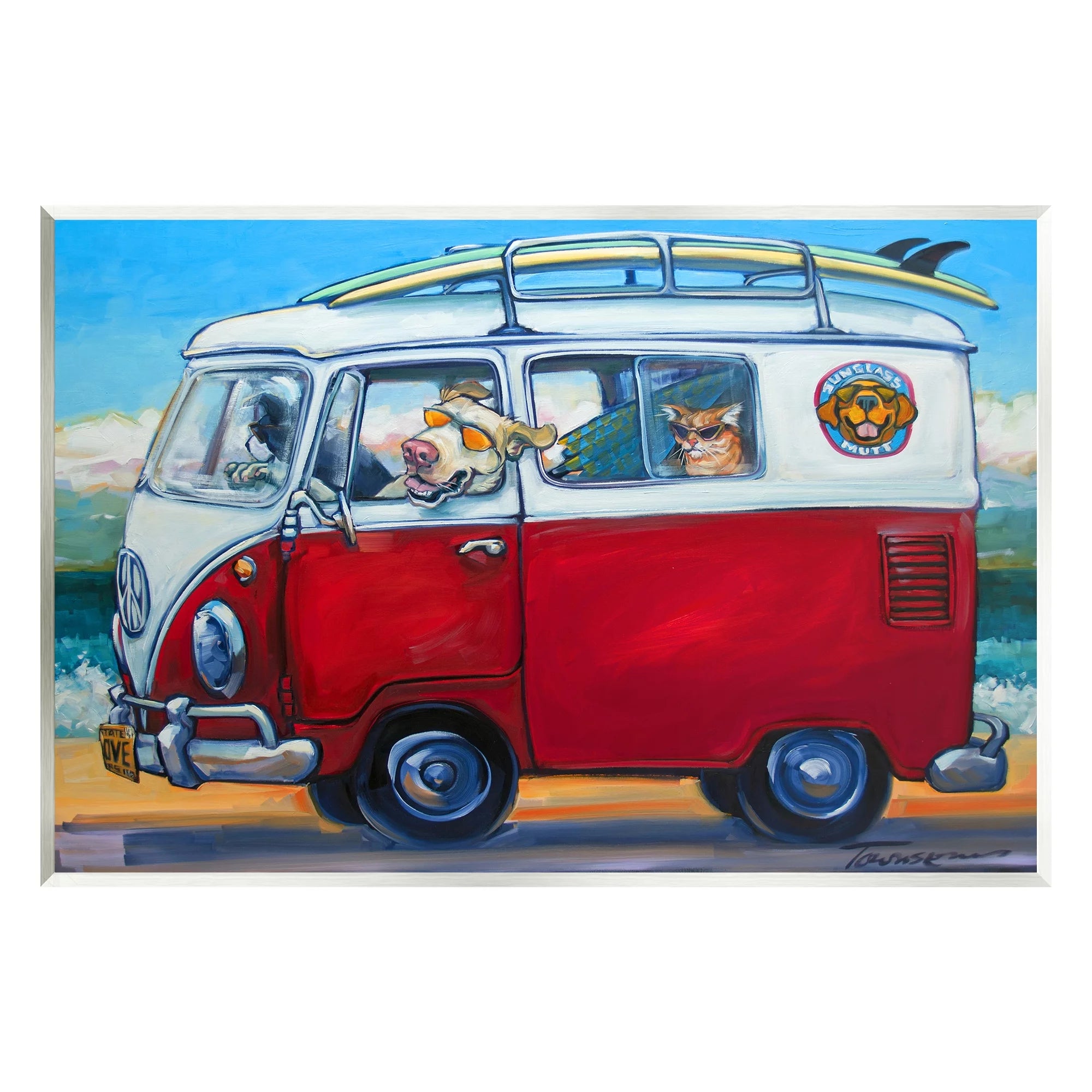 Stupell Industries Pets on Vacation Minibus Animals & Insects Painting Unframed Art Print Wall Art, 19 x 13