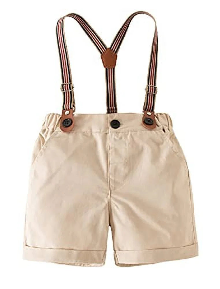 Styles I Love Toddler Little Boys Classic Cotton Chino Shorts with Stripe Suspenders for Everyday, Casual, Formal Wear and Special Occasions (Khaki, 100/18-24 Months)