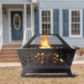 Square Iron Outdoor Fire Pit with Spark Screen