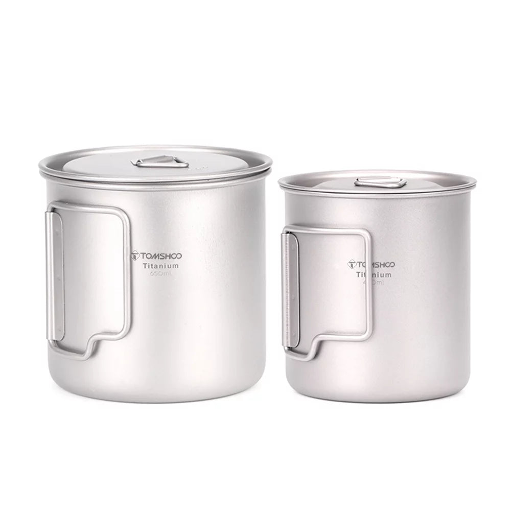 Ultralight Titanium Cup Outdoor Portable 2PCS Cup Set 420ml 650ml Camping Picnic Water Cup Mug with Foldable Handle