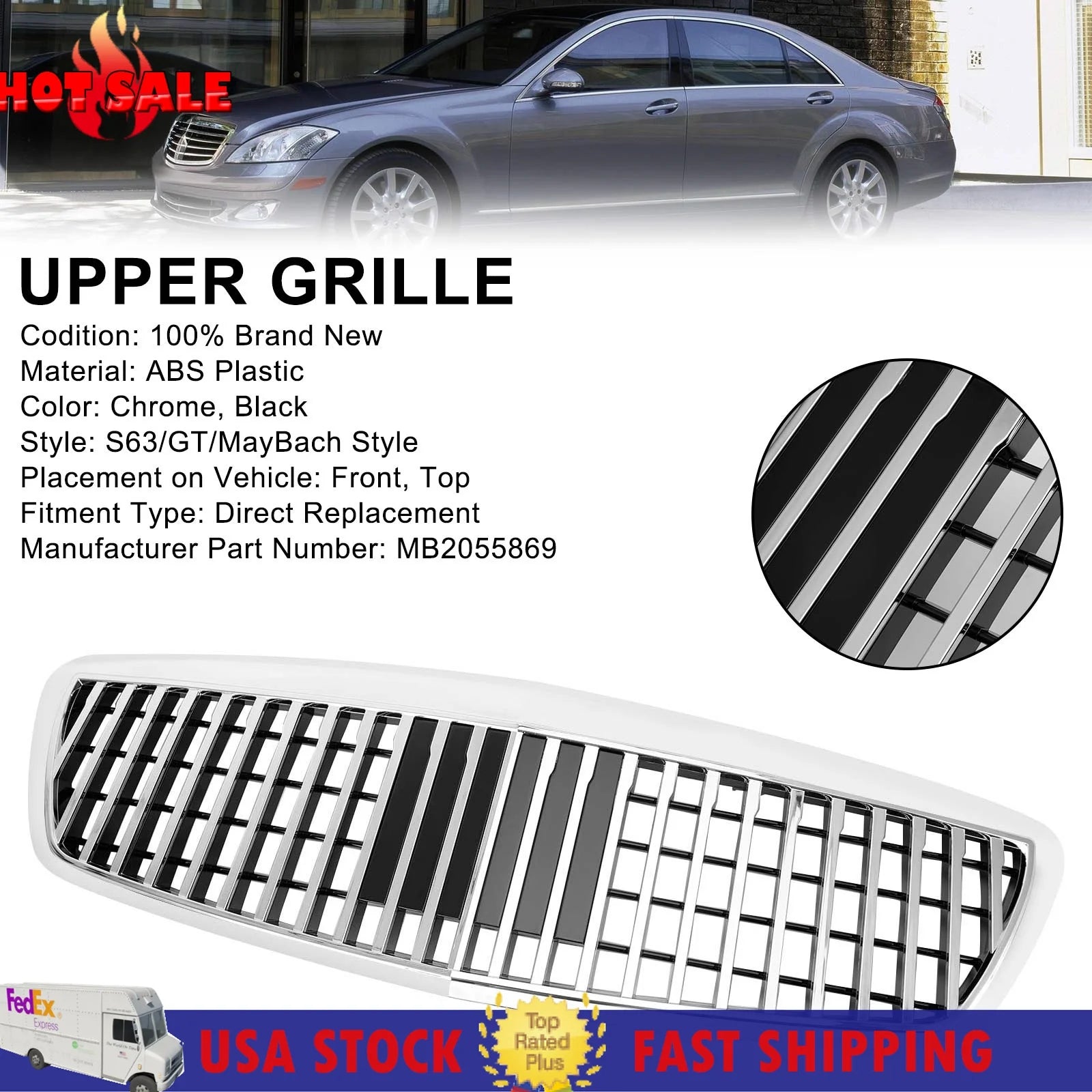 Fit for Benz S-Class W221 S550 S63 S450 2007-2009 MayBach Style Grille Grill Chrome