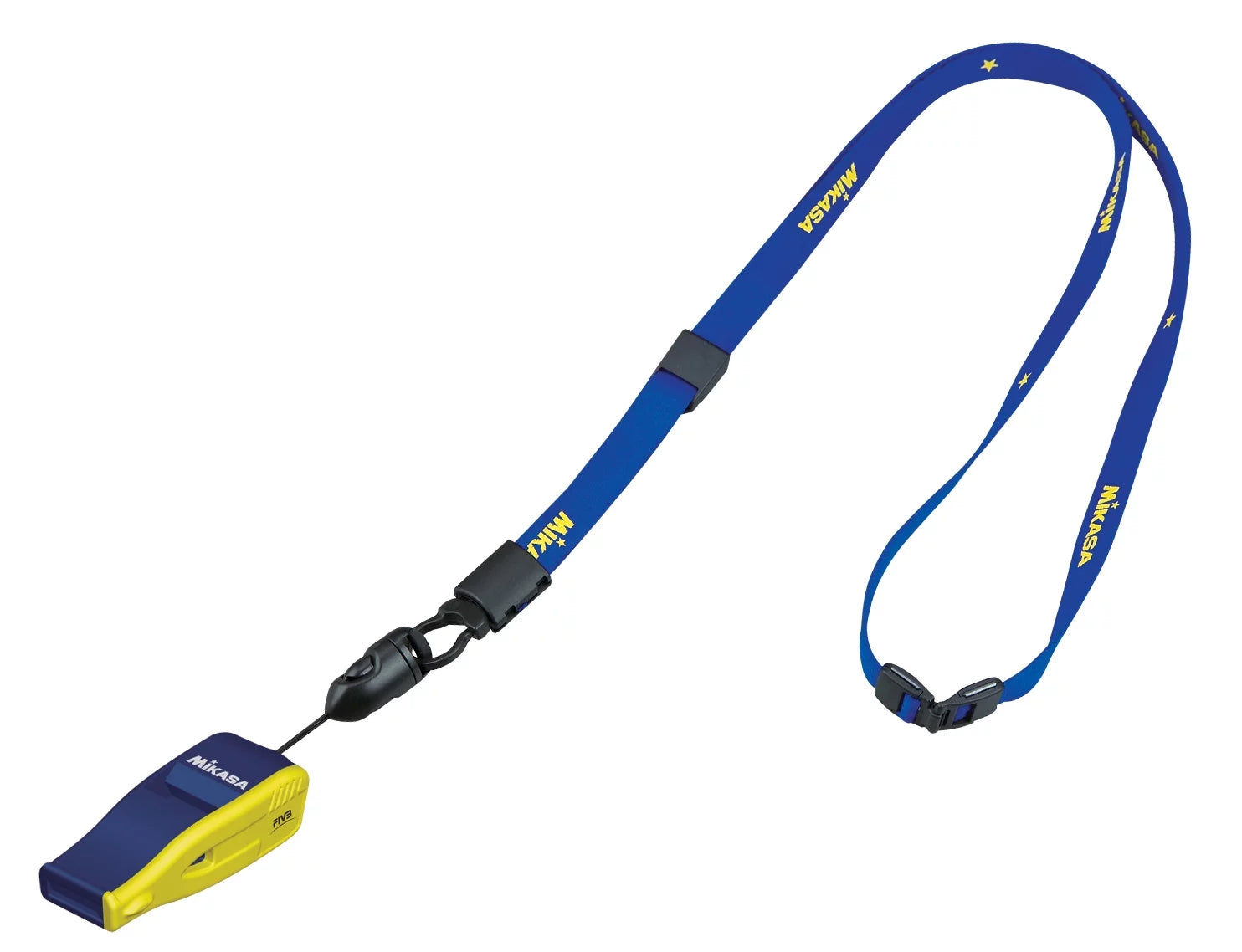 Mikasa BEATMASTER FIVB Whistle With Lanyard - Small Professional Whistle with FIVB Logo, Navy and Yellow