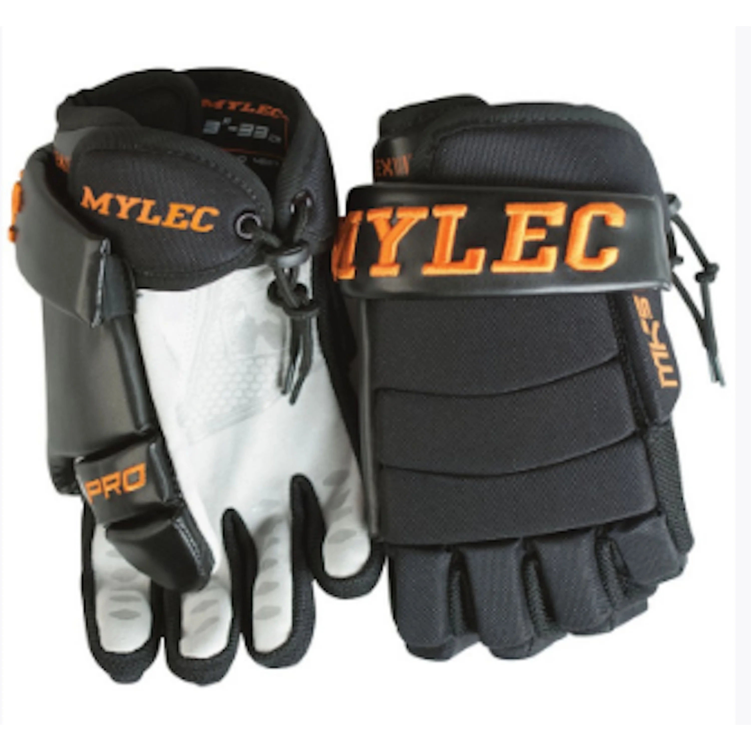 MyLec MK5 Hockey Gloves, Hook Closure for Perfect Fit, 3-Roll Design, Nylon Hockey Stuff with Tough Leather Palm, Lightweight, Durable & Breathable Lacrosse Gloves, EVA Foam(11,Black/Orange)