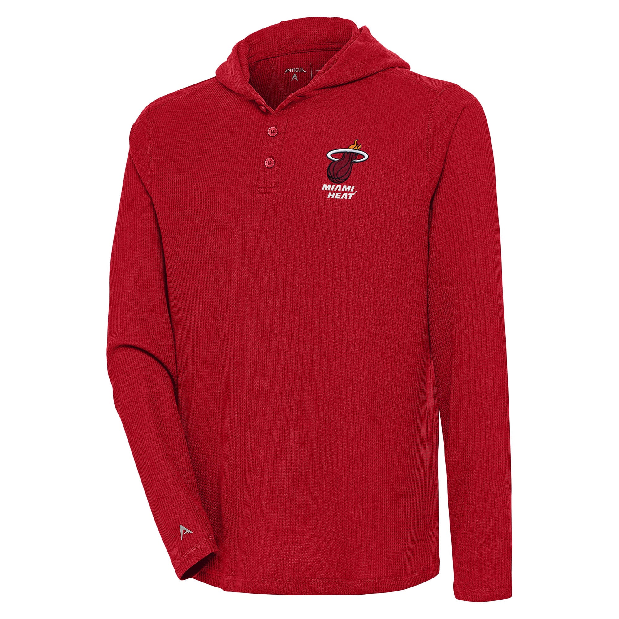 Men's Antigua  Red Miami Heat Strong Hold Long Sleeve Henley Hoodie T-Shirt