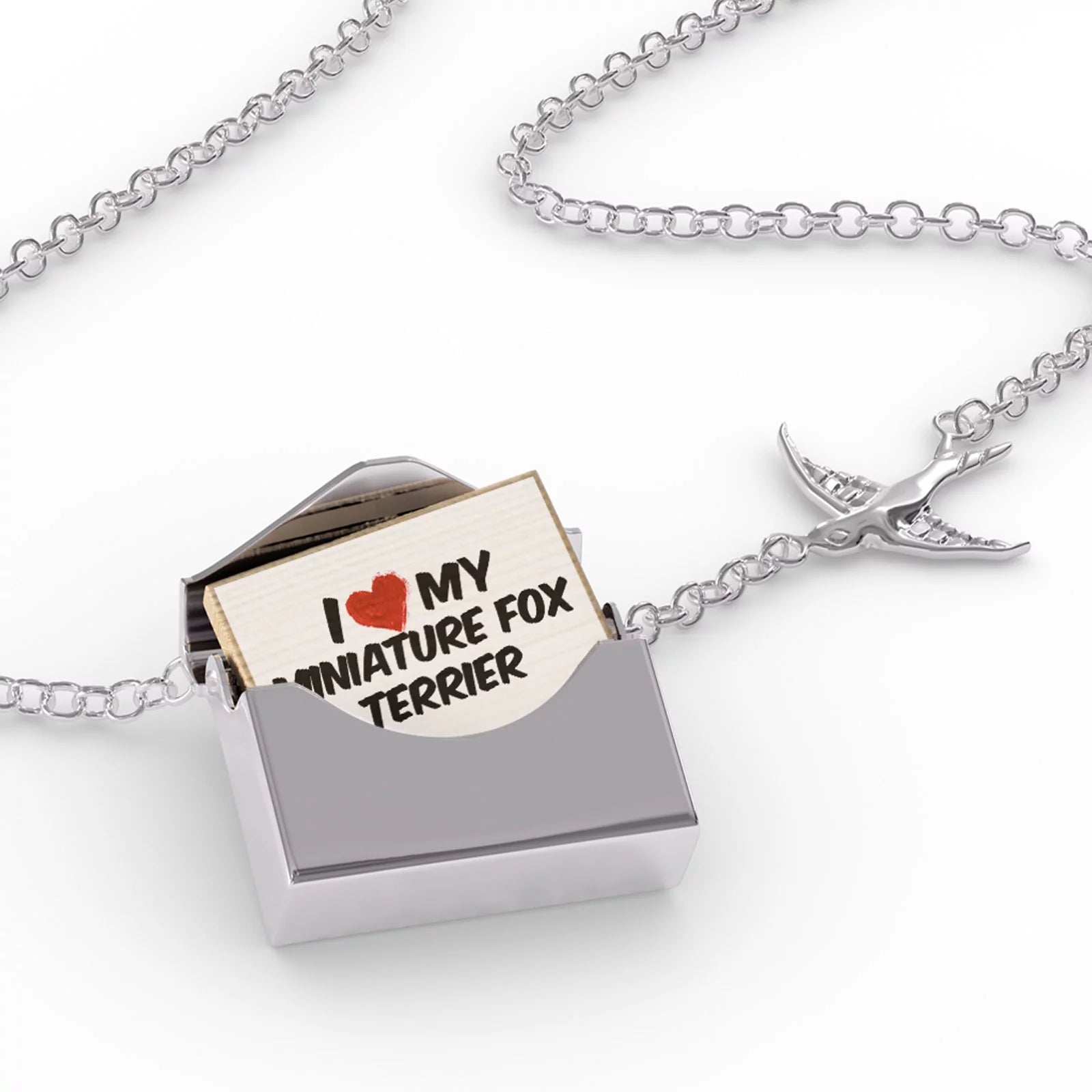 Locket Necklace I Love my Miniature Fox Terrier Dog from Australia in a silver Envelope Neonblond