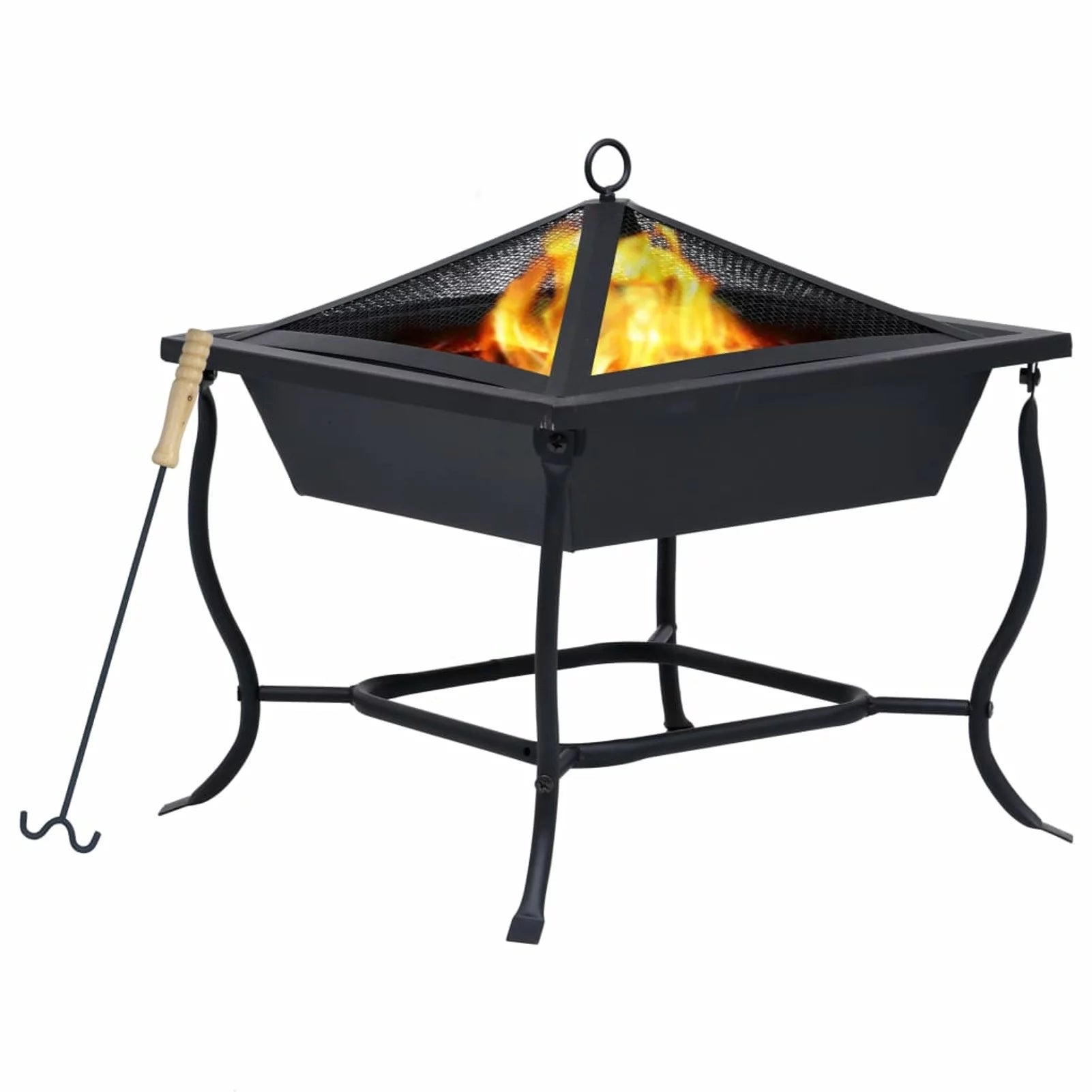 Anself Outdoor Fire Pit with Poker Steel Wood Burning Firepit Log Grate Black for BBQ, Camping, Backyard, Garden, Beaches Park 17.7 x 17.7 x 17.7 Inches (L x W x H)