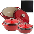 Lodge 3-Piece Enameled Cast Iron Dutch Oven Cookware Set with Dual Handles and Lids, Red - Includes 3qt, 4.5qt, 6qt Dutch Ovens with Signature Series Trivet