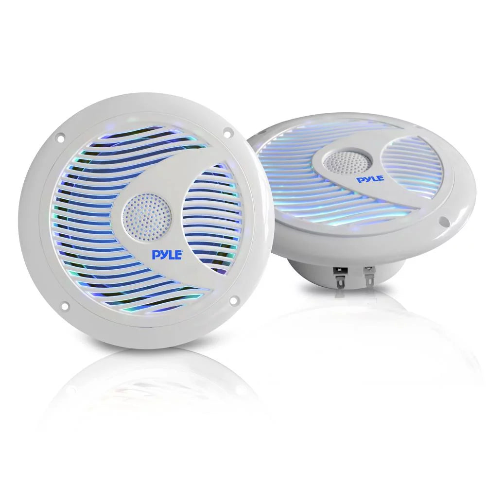 2) Pyle Waterproof 150 Watt Marine LED  Speakers, White/6.5 Inch |  PLMR6LEW