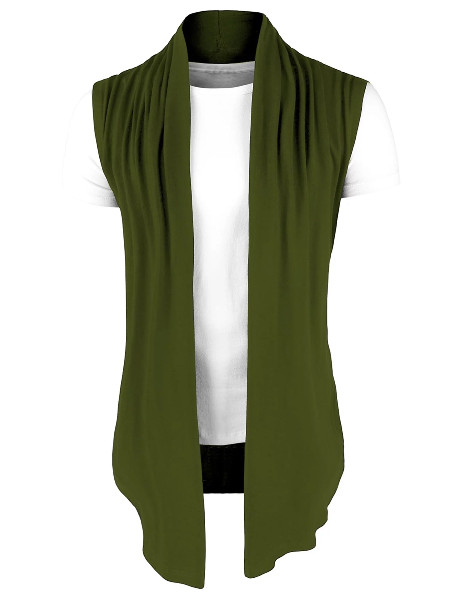 Lars Amadeus Men's Open Front Asymetric Hem Sleeveless Cardigan Vest