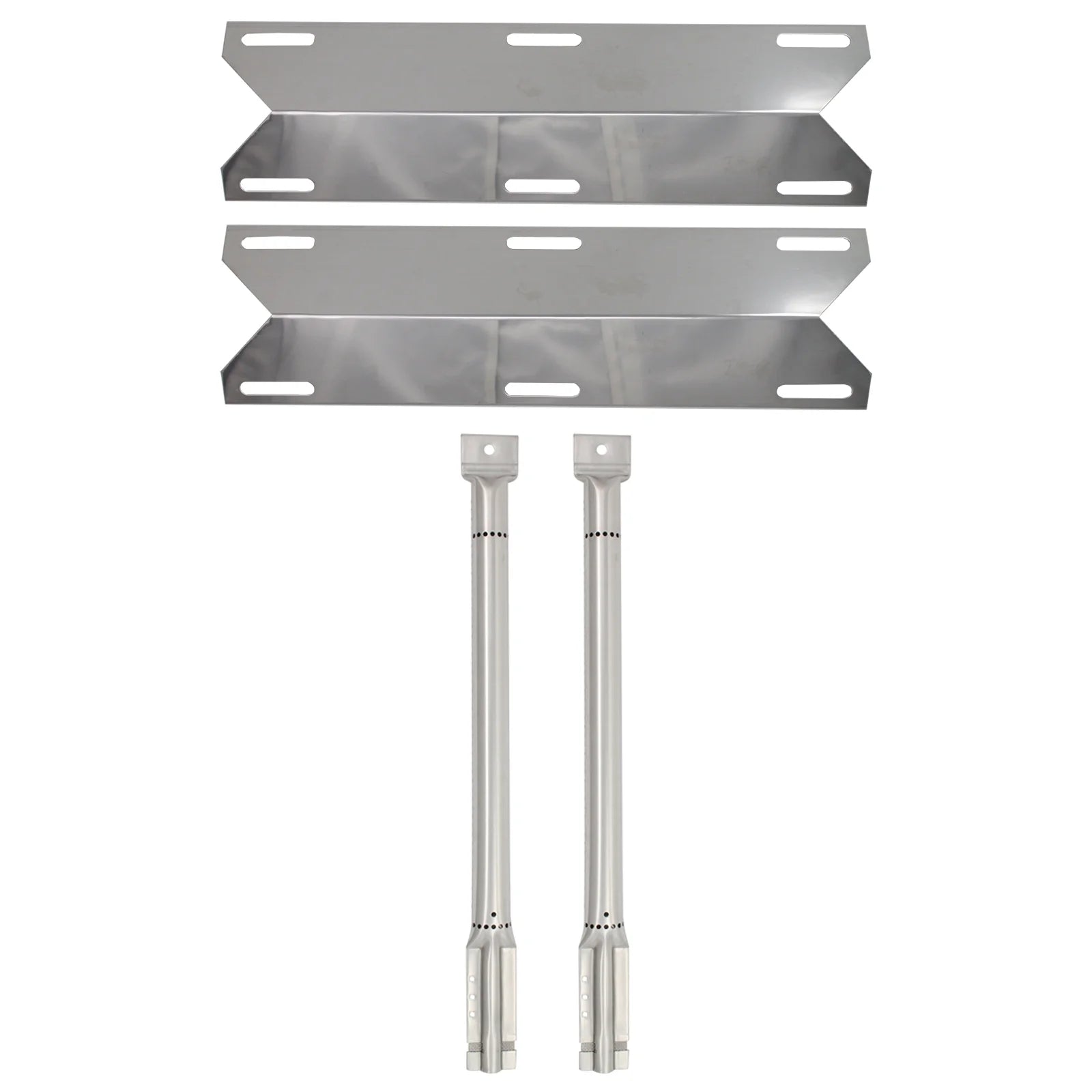 2-Pack BBQ Gas Grill Tube Burner & Heat Shield Plate Tent Replacement Parts for Nex 720-0677 - Old - Compatible Barbeque Stainless Steel Pipe Burners & Flame Tamer, Guard, Deflector, Flavorizer Bar