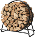 Kojem 30 Inch Firewood Storage Rack Log Hoop Holder Tubular Round Steel Stacker for Patio Deck Indoor Outside Decoration Lumber Pile Rack Fireplace Decorative Accessory