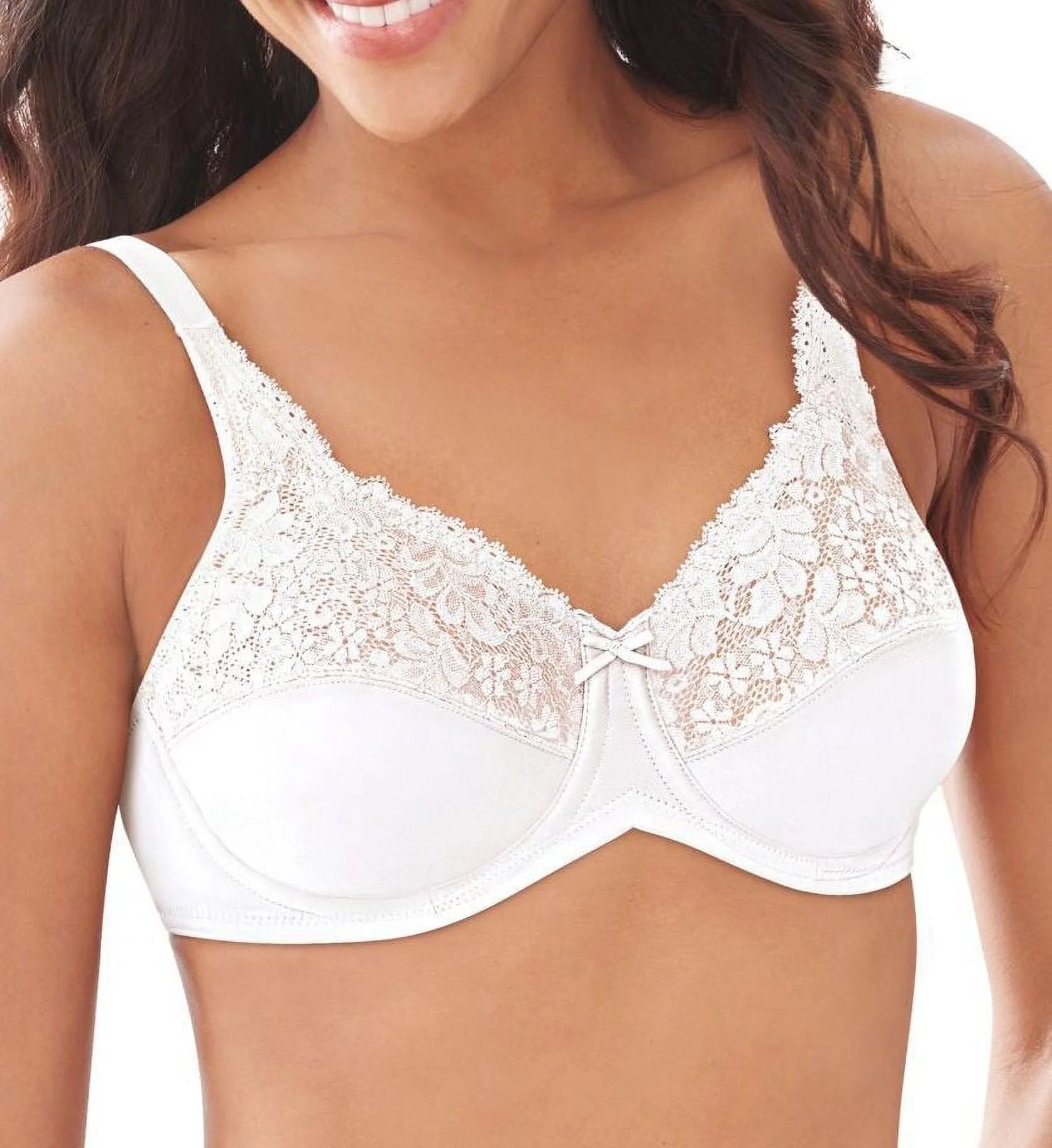 Lilyette WHITE Minimizer Comfort Lace Underwire Bra, US 44D, UK 44D