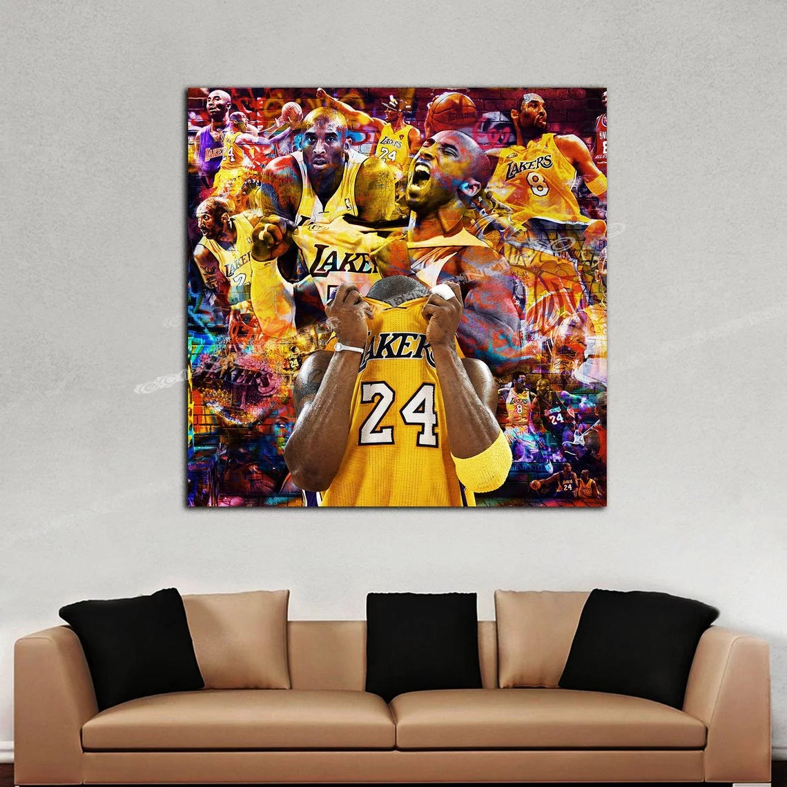 New Kobe Bryant #8 Kobe #24 JERSY COLLAGE Lakers HUGE 40x40 - Ready to Hang Hd Canvas print original art by Memento