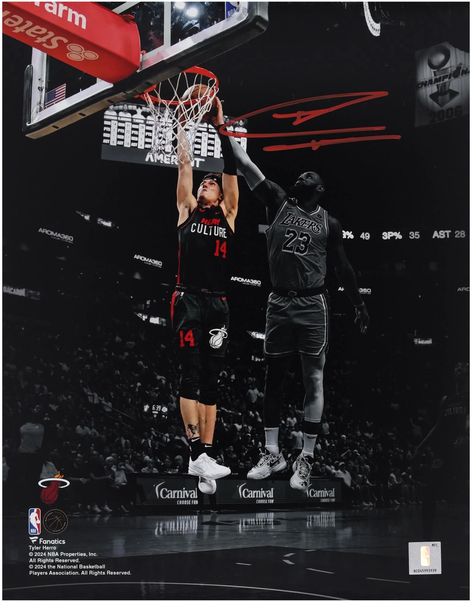 Tyler Herro Miami Heat Autographed 11 x 14 Spotlight Dunk vs. Los Angeles Lakers Photograph - Fanatics Authentic Certified