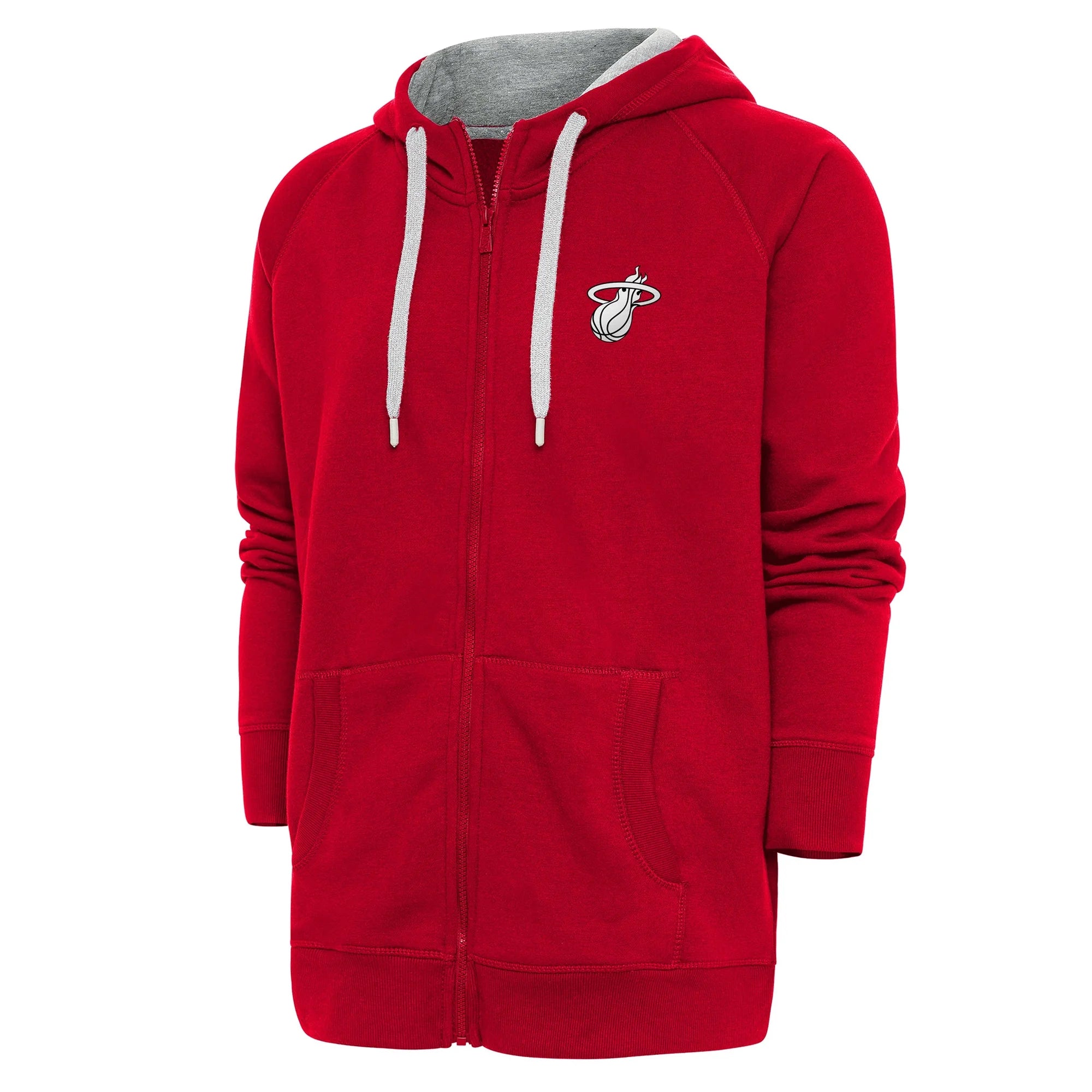 Men's Antigua Red Miami Heat Metallic Logo Victory Raglan Full-Zip Hoodie