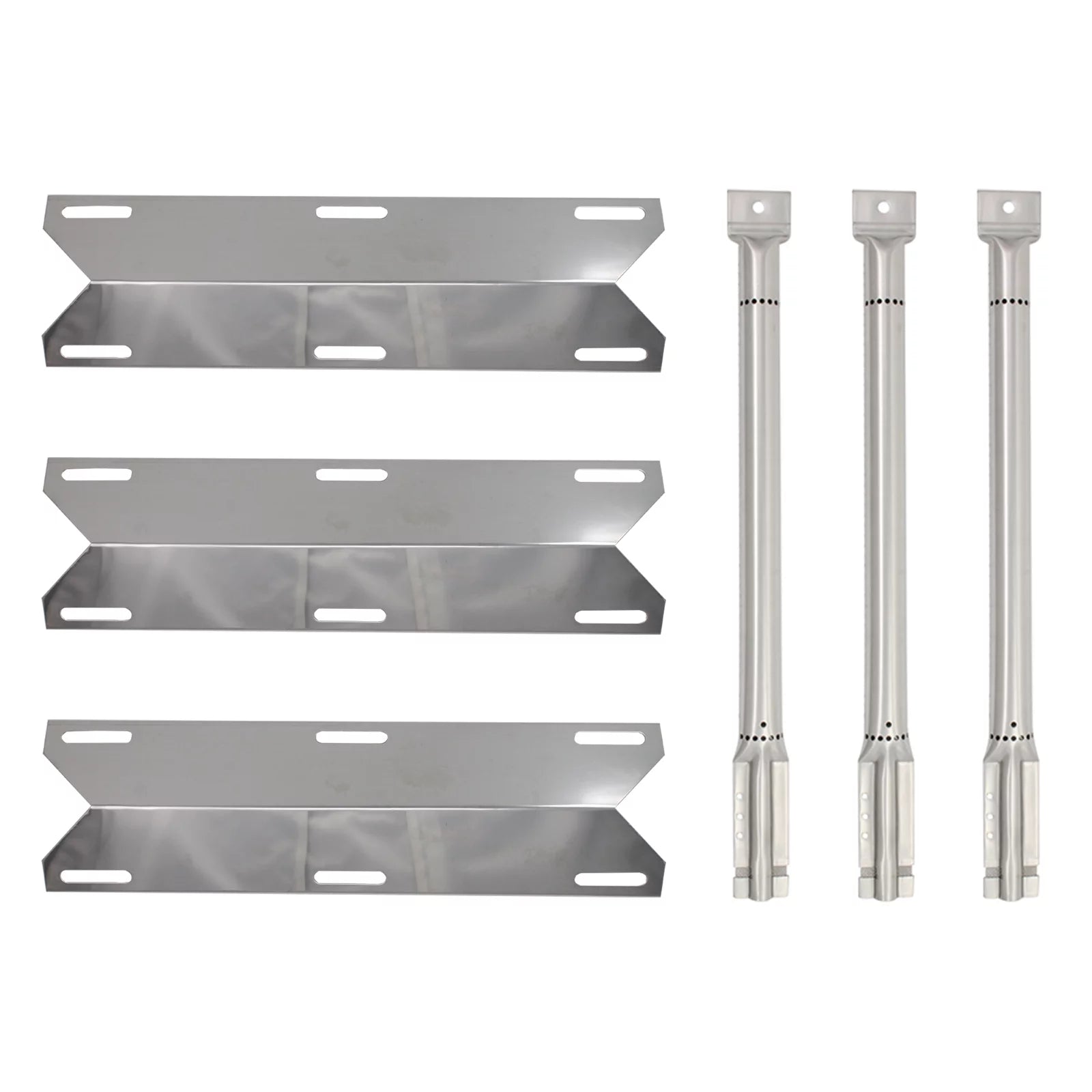 3-Pack BBQ Gas Grill Tube Burner & Heat Shield Plate Tent Replacement Parts for Nex 720-0522 - Compatible Barbeque Stainless Steel Pipe Burners & Flame Tamer, Guard, Deflector, Flavorizer Bar