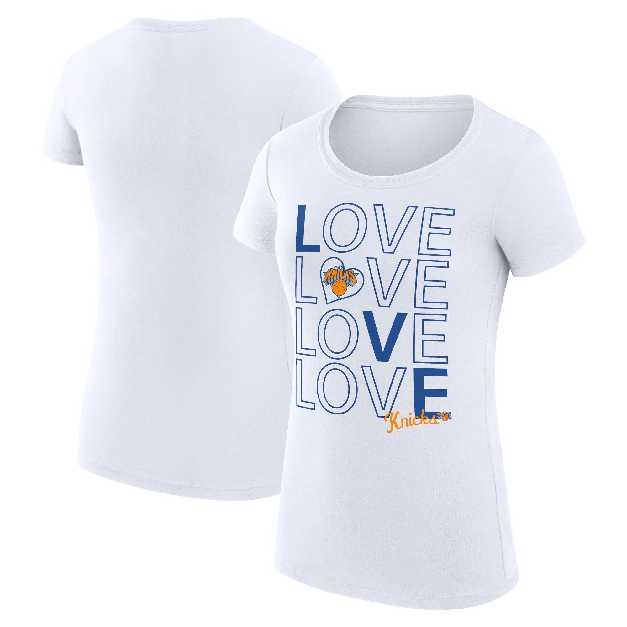 Women's G-III 4Her by Carl Banks White New York Knicks Basketball Love Fitted T-Shirt