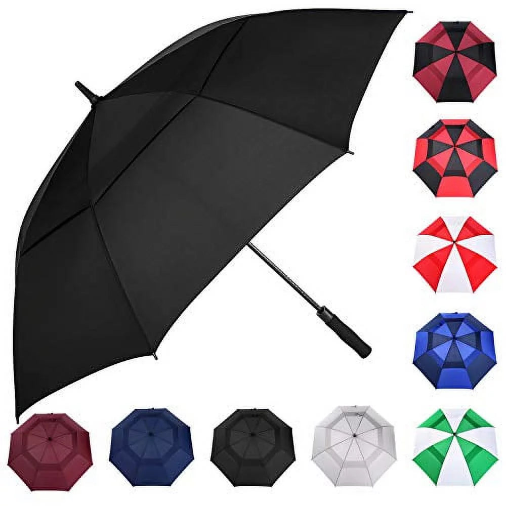 MRTLLOA Automatic Open Golf Umbrella, 62/68/72 Inch Extra-Large Oversized Double Canopy Vented Windproof Waterproof Stick Rain Golf Umbrellas for Men and Women (Black, 62 inch)
