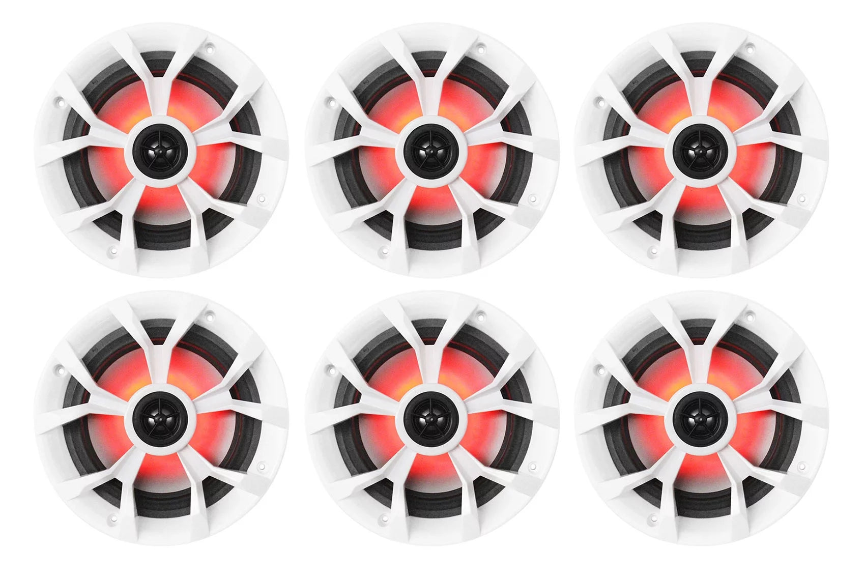 (6) Rockville RKL65MBW 6.5 700w Marine Boat Speakers w/LED+Black/White Grilles