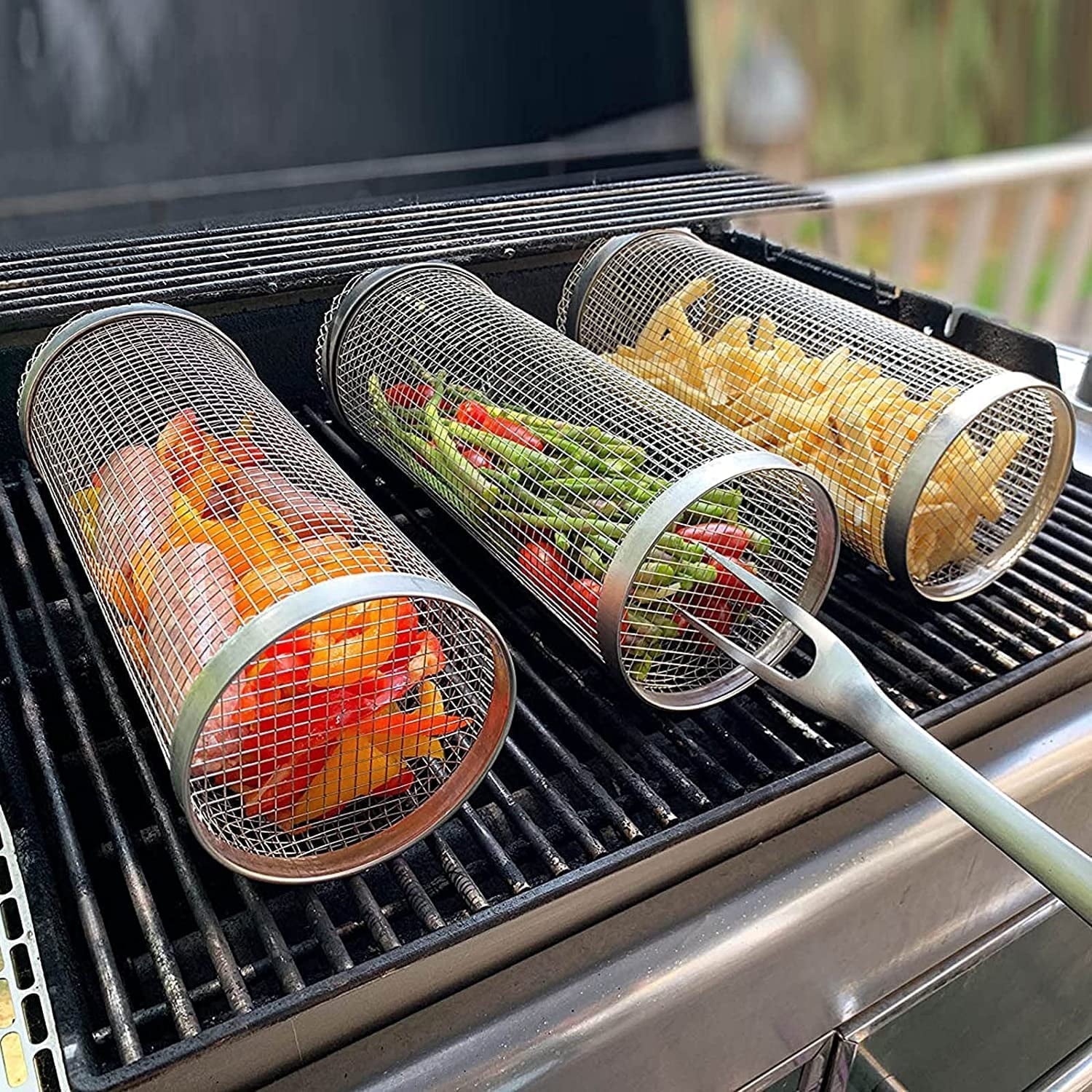 WOVTE Stainless Steel Barbecue Cooking Grill Grate - Outdoor Round BBQ Campfire Grill Grid - Camping Picnic Cookware (20cm)