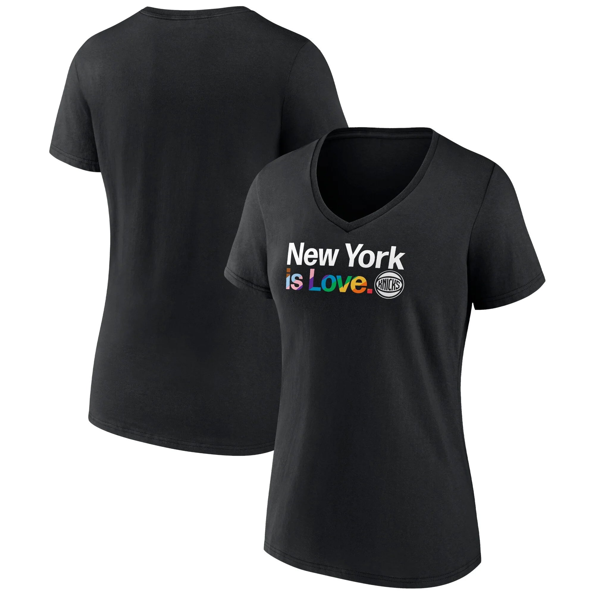 Women's Fanatics Branded Black New York Knicks City Pride Team Logo V-Neck T-Shirt