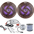 2 x Pyle 6.5 2-Way 240 Watt Marine Stereo LED Speakers, Pyle Waterproof 600 Watt Bluetooth 2-Channel Boat Yacht Amplifier System, Enrock Marine-Grade 18-Gauge Speaker Wire