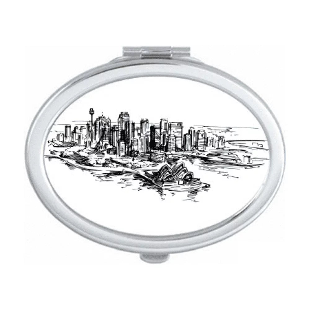 Australia City Landmark Sydney Opera Sketch Mirror Portable Fold Hand Makeup Double Side Glasses