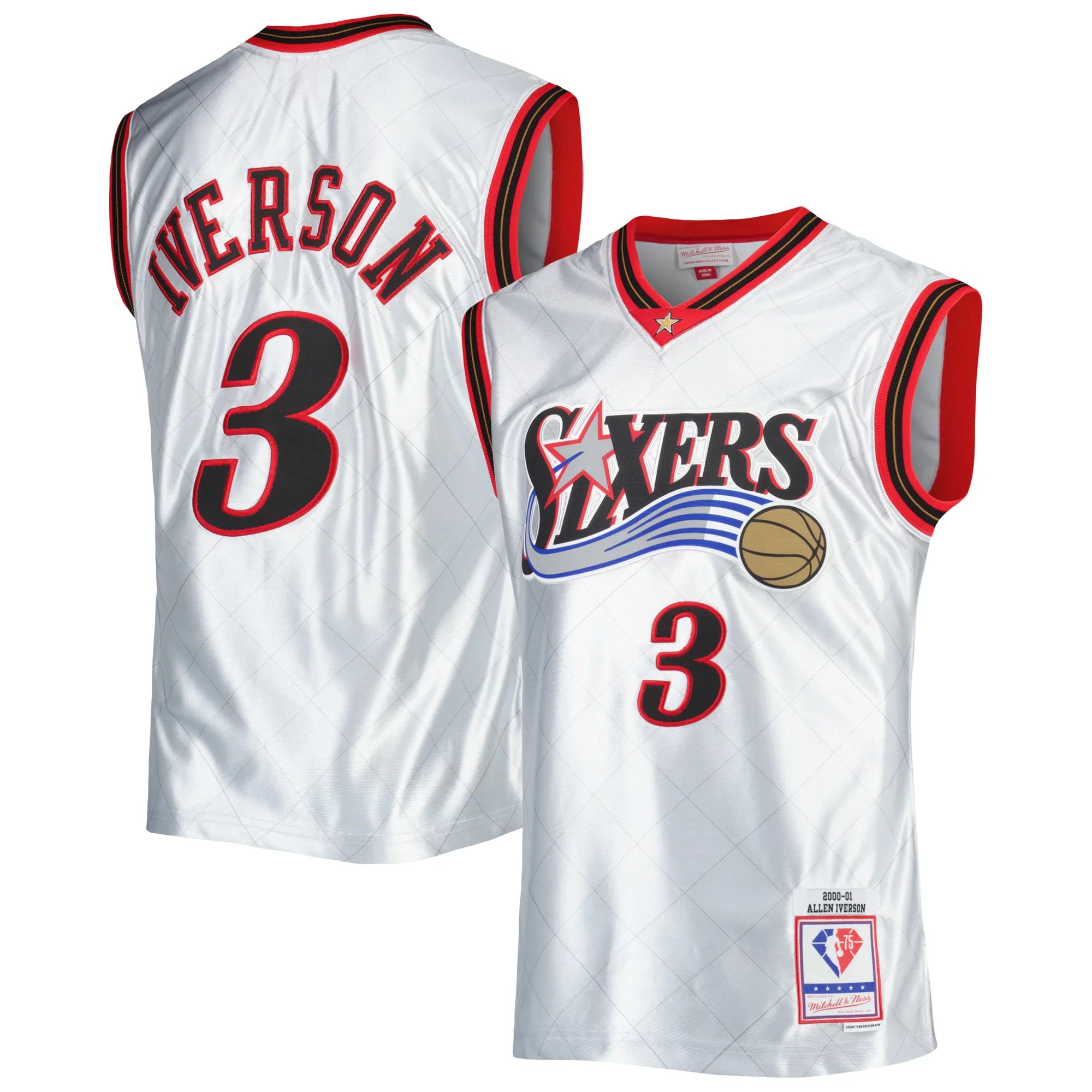 Men's Mitchell & Ness Allen Iverson Platinum Philadelphia 76ers 2000/01 Hardwood Classics 75th Anniversary Swingman