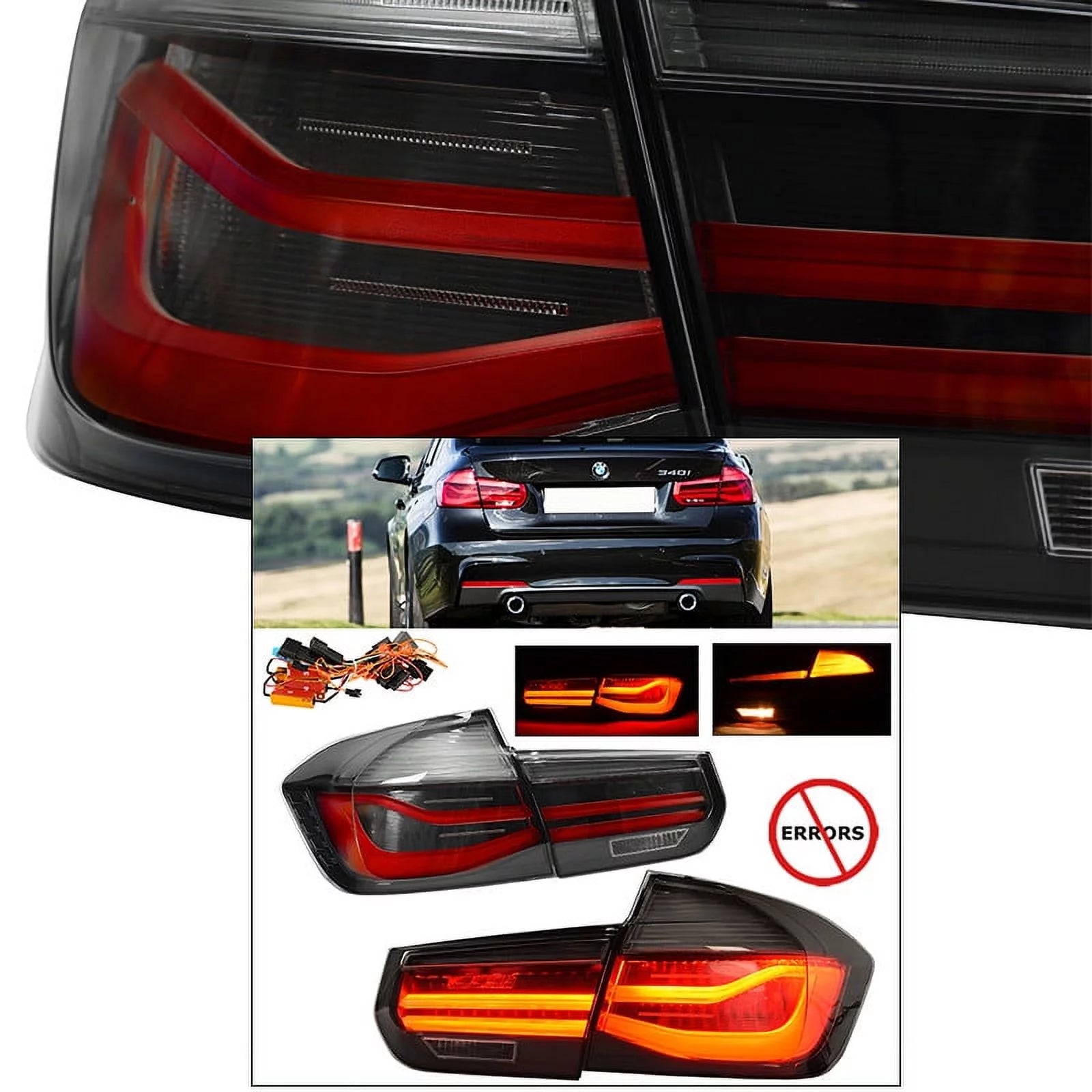 Error Free 2012-2018 BMW 3 Series F30 F80 LCI M-Performance Black Tail Lights