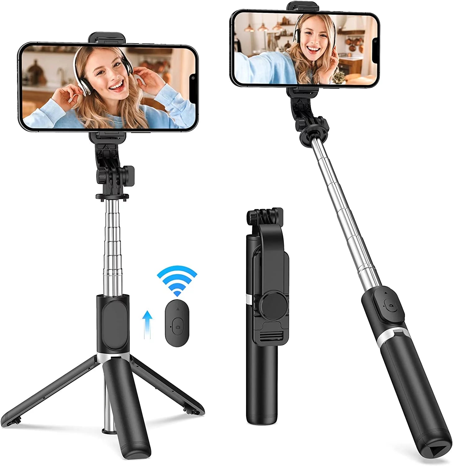 delpattern Selfie Stick, 40 Extendable Selfie Stick Tripod with Detachable Bluetooth Shutter Remote, Tripod for iphone and Android Phone Tripod, Black