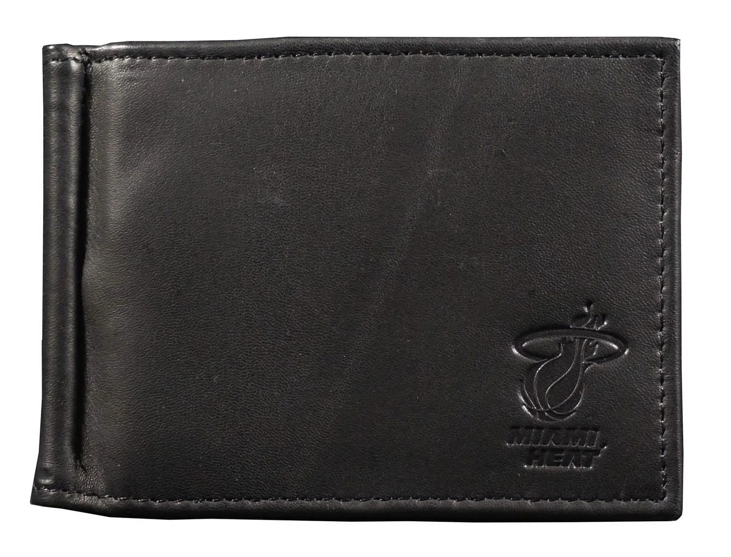 Miami Basketball Heat RFID Blocking Shield Black Leather Moneyclip Wallet