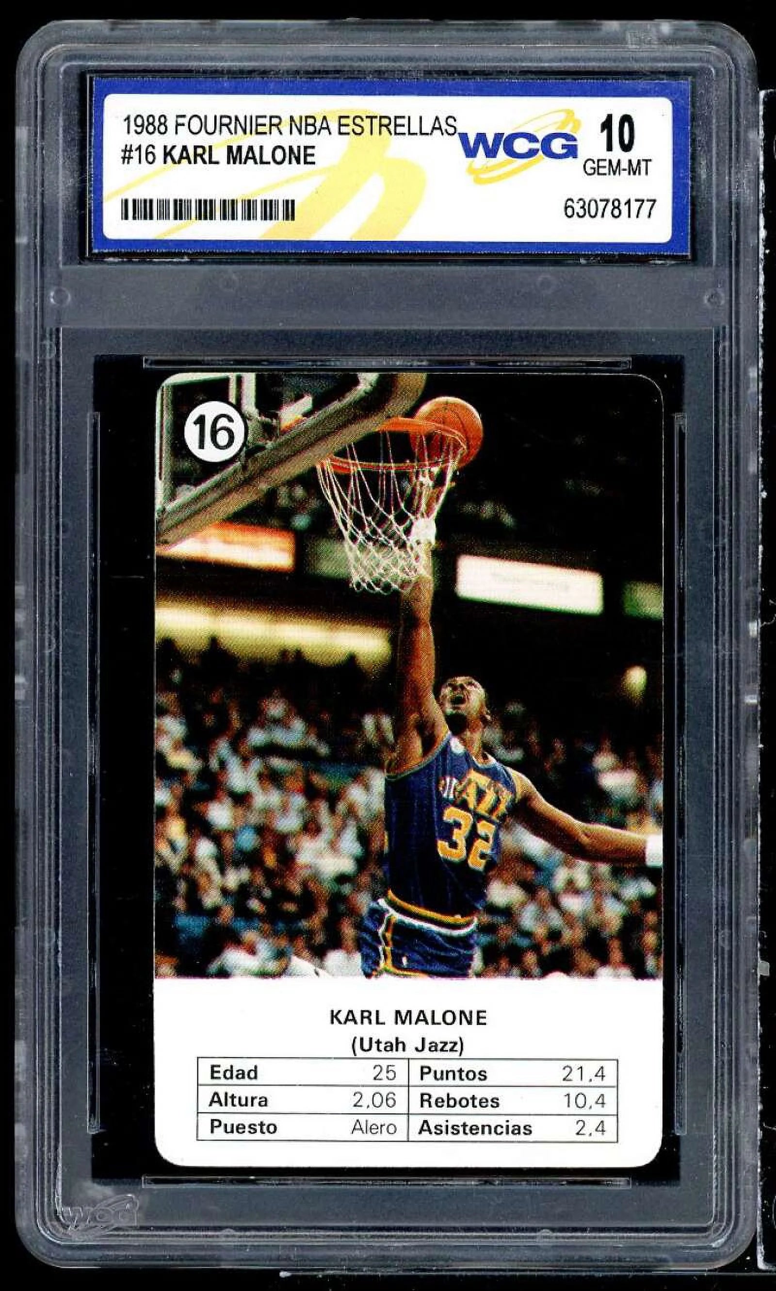 Karl Malone Card 1988 Fournier NBA Estrellas #16 WCG 10 GEM MT