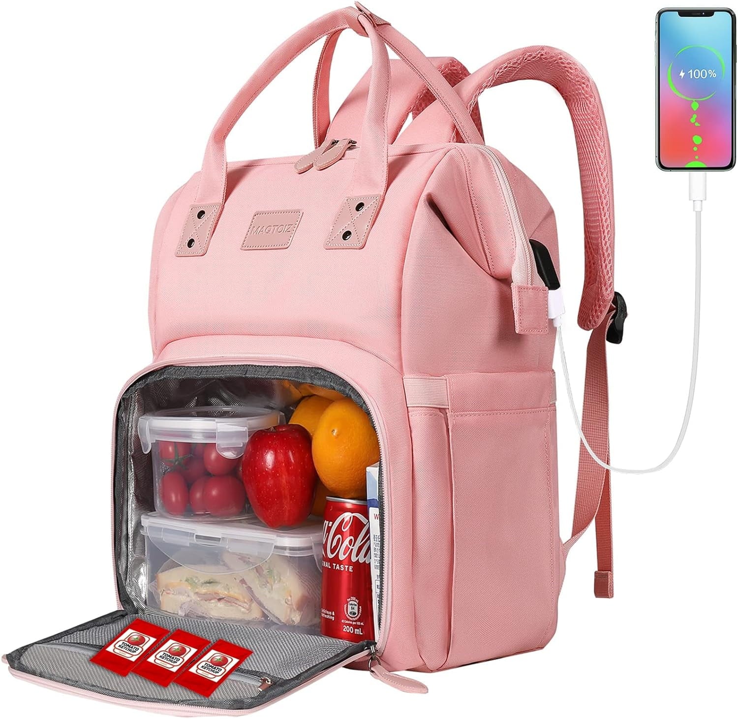 MAQTOIZ Women Lunch Backpack, Insulated Cooler Laptop Backpack Lunch Box, Teacher Nurse Work Backpack Laptop Cooler