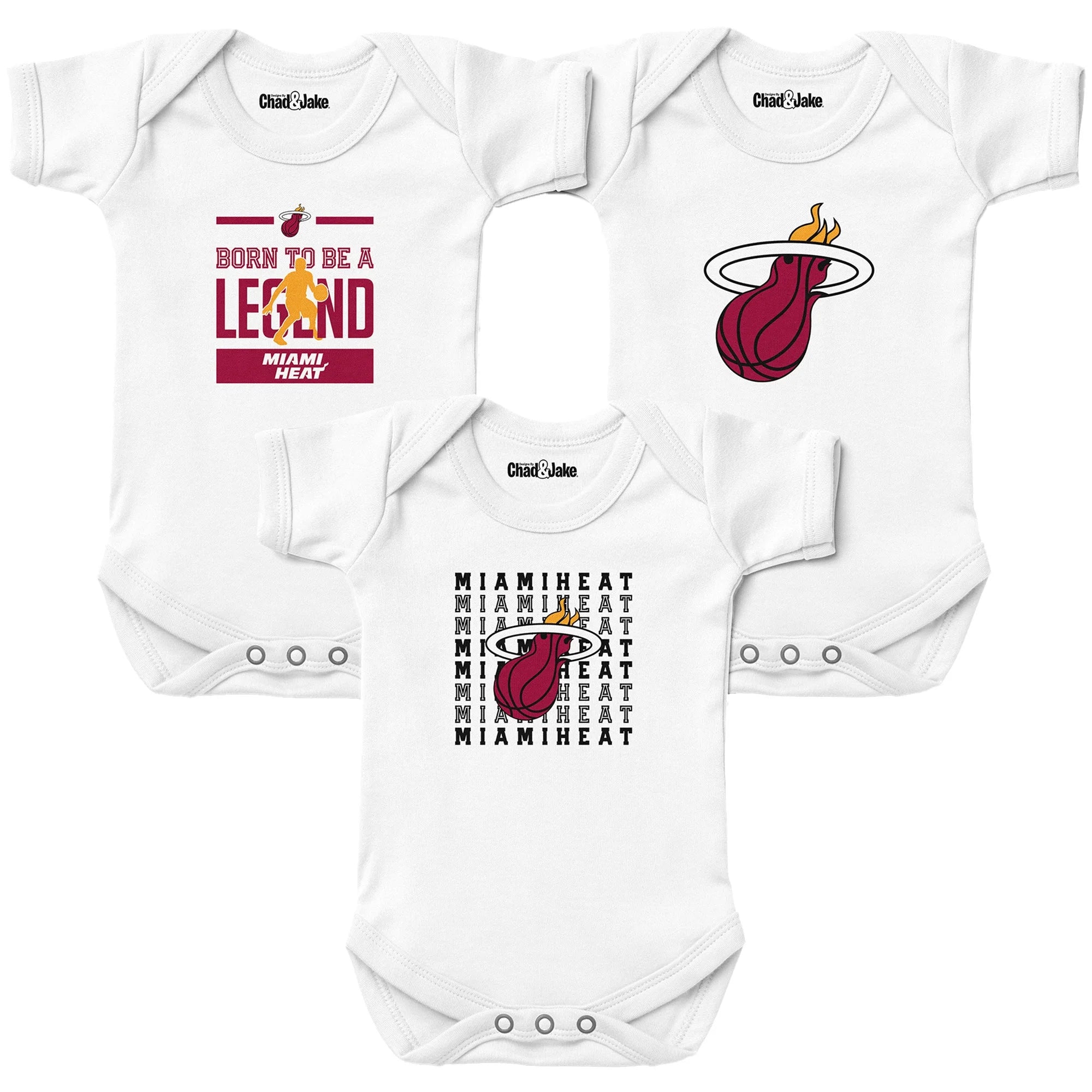 Newborn & Infant Chad & Jake White Miami Heat 3-Pack Bodysuit Set