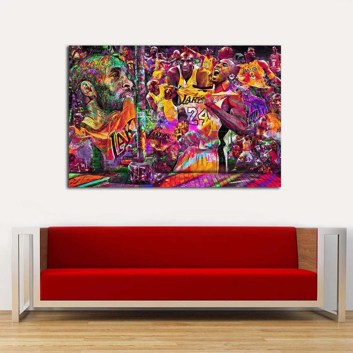 Purple COLOR Kobe Bryant 24 Graffiti Lakers Collage Dream Purple version 36x24 Ready to Hang Canvas Original by Memento