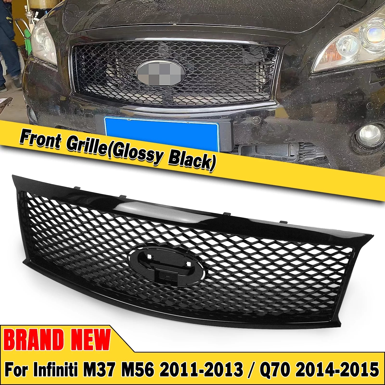 Front Bumper Grill For Infiniti M37 M56 2011-2013 Q70 2014-2015 Glossy Black