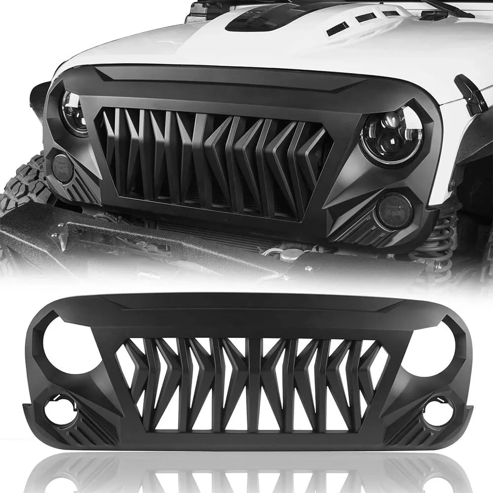 DIBON AUTO Front Grille for Jeep Wrangler Jk Jk-U Replacement Grill Shark Mesh 2007-2018 MMR20278