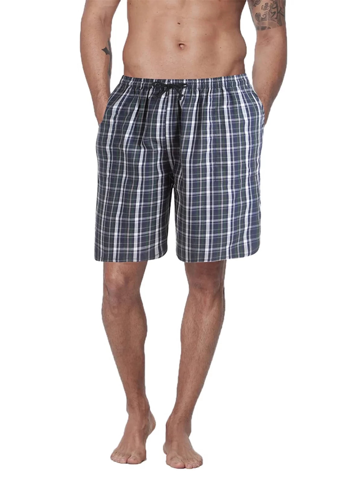 DAKIMOE Mens Sleep Shorts Pajama Shorts Cotton Sleeping Short Pajamas Bottoms for Men Comfy Mens Board Shorts Sleepwear Lounge Bottom, Gray Plaid, XL