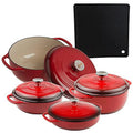 Lodge 4-Piece Enameled Cast Iron Dutch Oven and Covered Casserole Dish Cookware Set with Dual Handles, Red - Includes 3qt, 4.5qt, 6qt Dutch Ovens and 3.6qt Casserole Pan with Signature Series Trivet