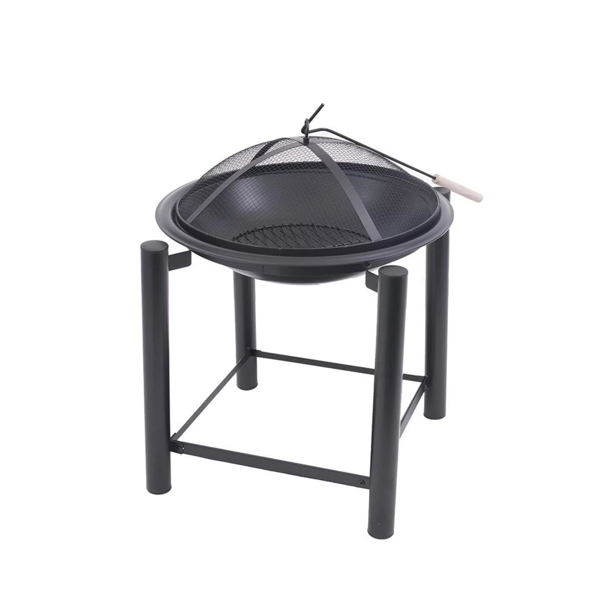 Blue Sky Outdoor Living 21¡± Square Raised Fire Pit with Log Grate, Screen, and Lift, Black