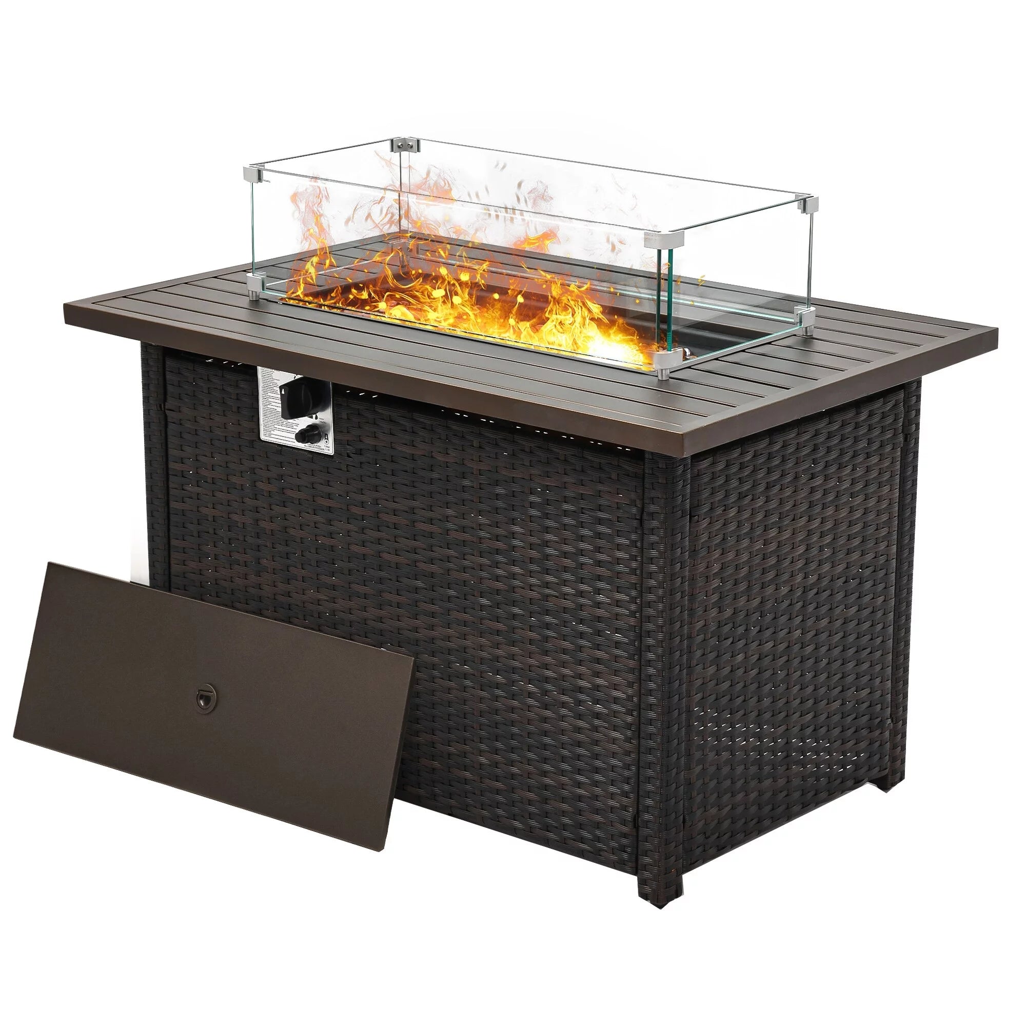 24.6'' H x 42.5'' W Iron Propane Outdoor Fire Pit Table with Lid - 37.2L x 21.3W x25.6H Brown