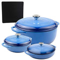 Lodge 3-Piece Enameled Cast Iron Dutch Oven and Covered Casserole Dish Cookware Set with Dual Handles, Blue - Includes 3qt, 7.5qt Dutch Ovens and 3.6qt Casserole Pan with Signature Series Trivet