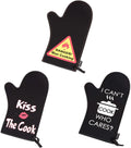 Black Neoprene Set Of 3 Pieces Oven Mitt Heat Resistant Kitchen Glove, Insulated For Cooking Baking BBQ, 13-1/8 L X 7-7/8 W
