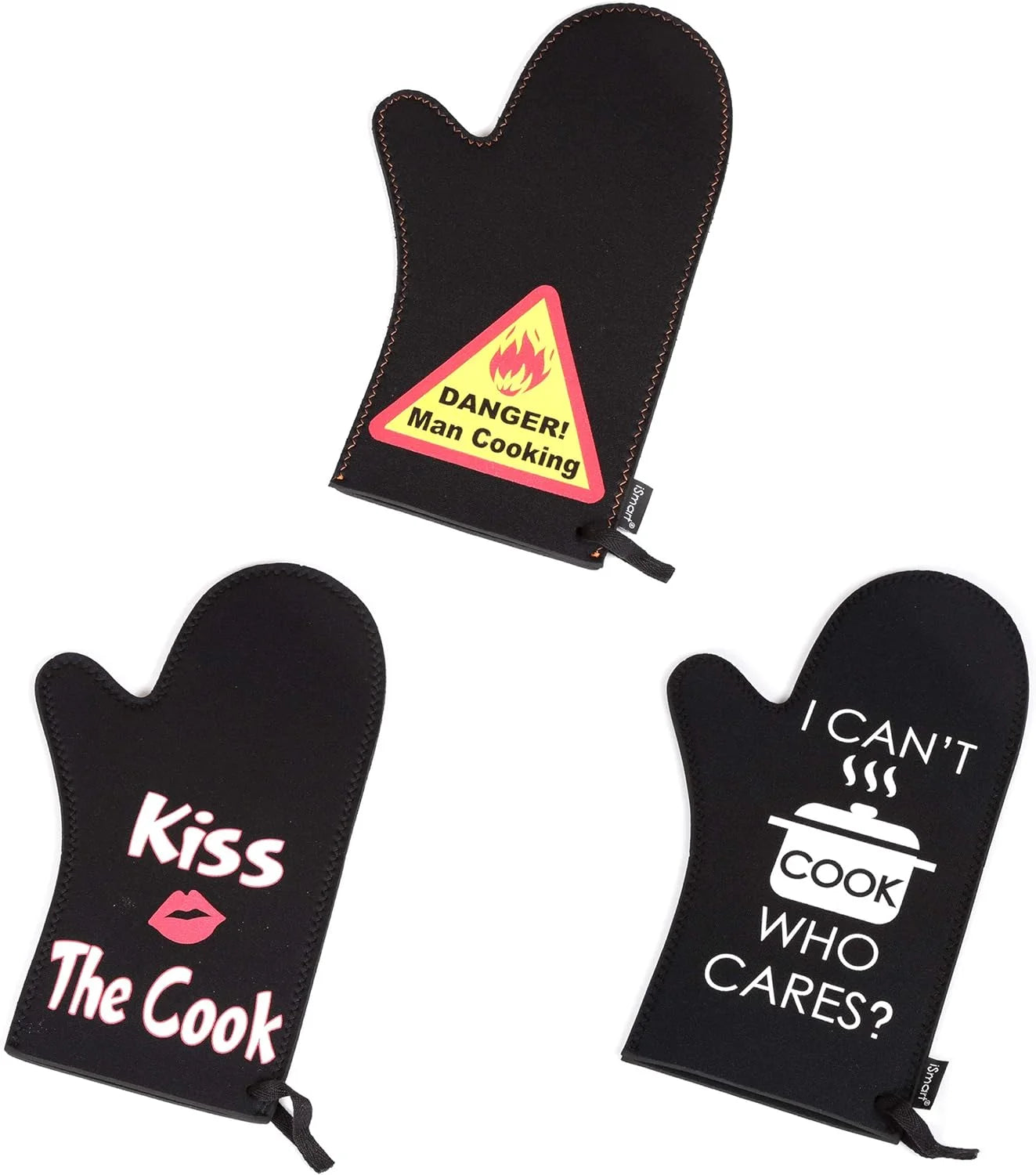 Black Neoprene Set Of 3 Pieces Oven Mitt Heat Resistant Kitchen Glove, Insulated For Cooking Baking BBQ, 13-1/8 L X 7-7/8 W
